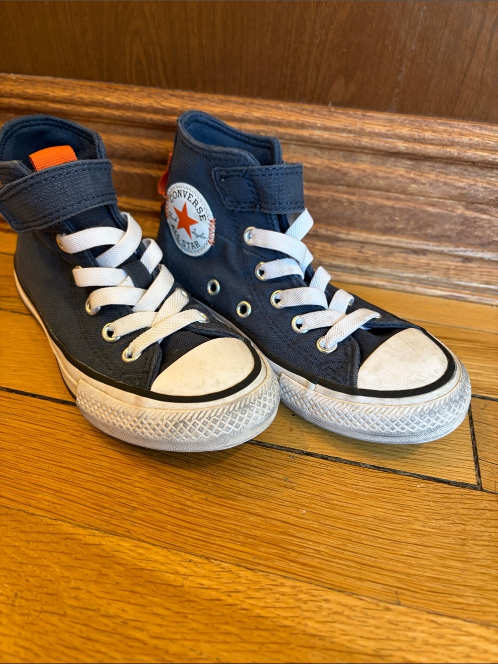 Converse High Top Sneakers - Navy & White with Orange Tab